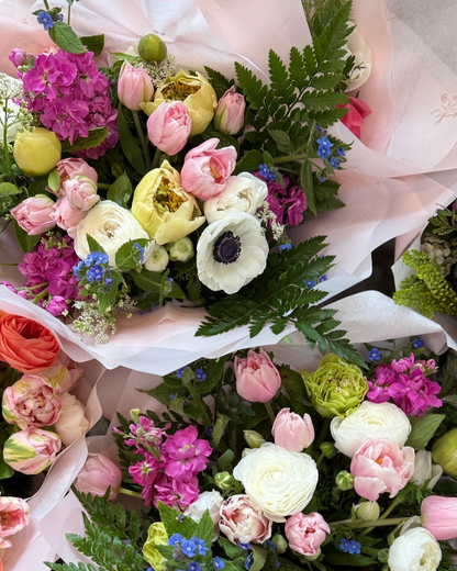 Bouquet of colorful flowers with greenery